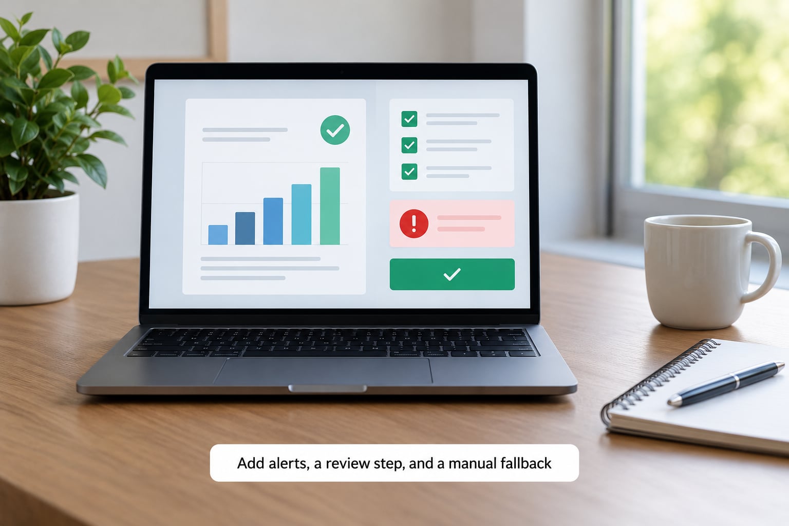 Add alerts, a review step, and a manual fallback