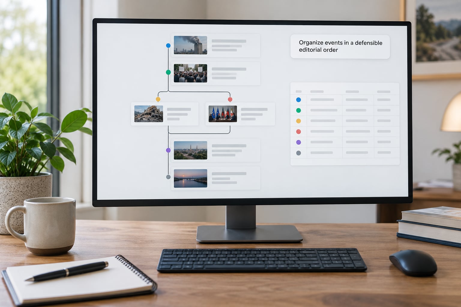Organize events in a defensible editorial order
