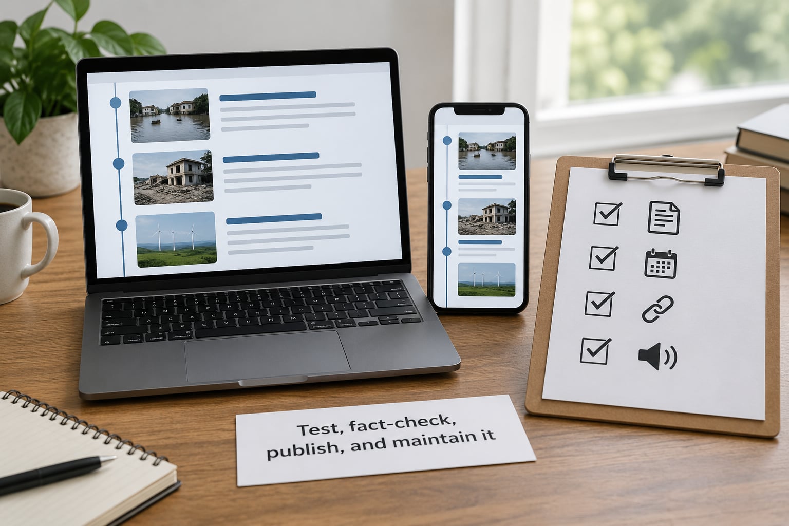 Test, fact-check, publish, and maintain it