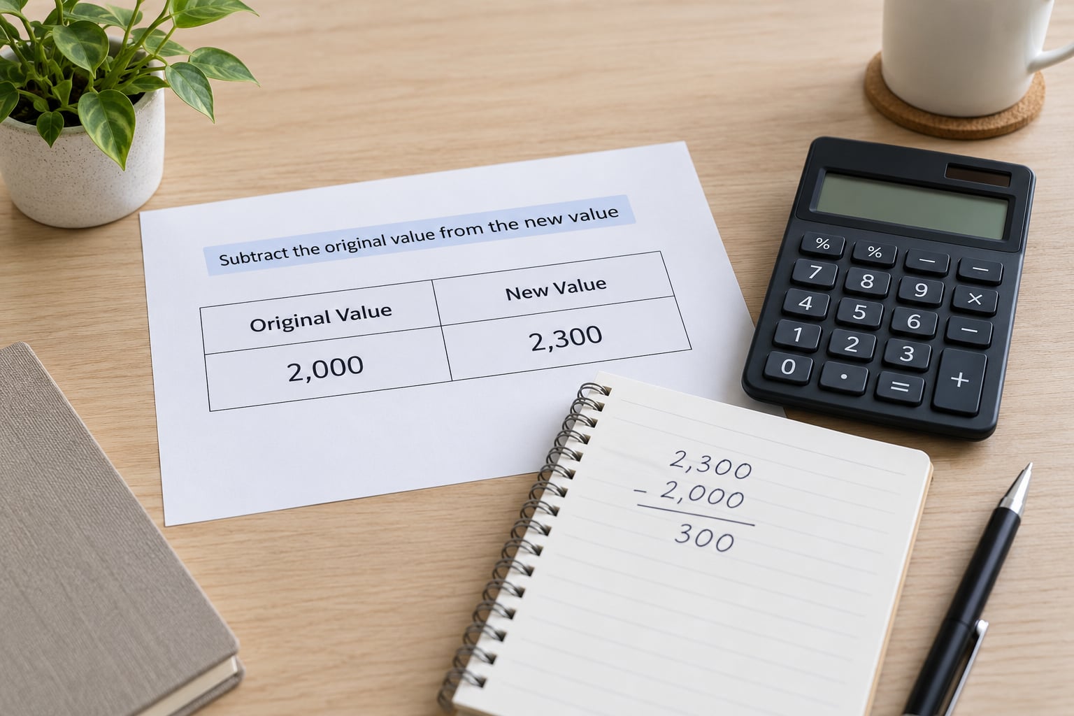 Subtract the original value from the new value