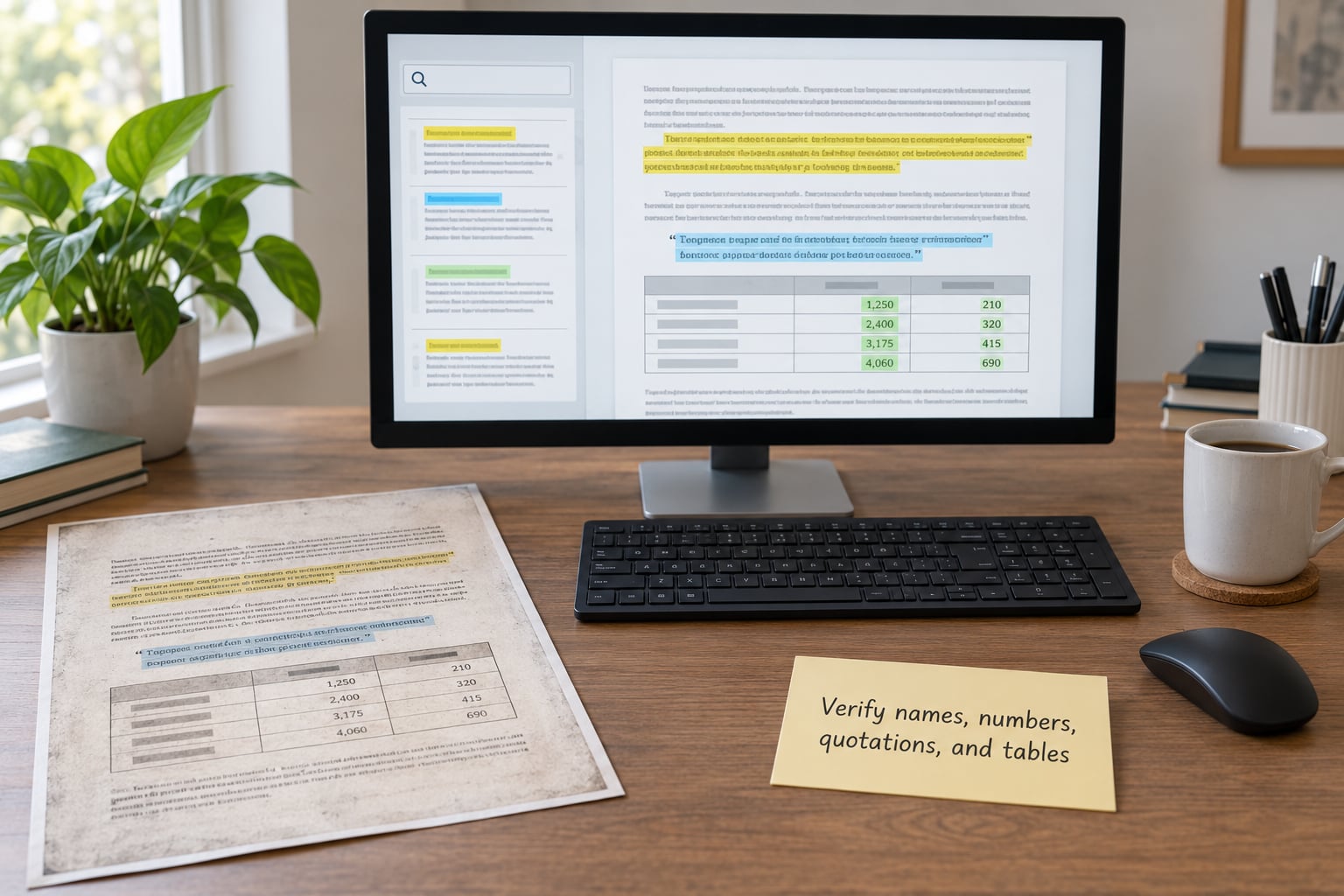 Verify names, numbers, quotations, and tables