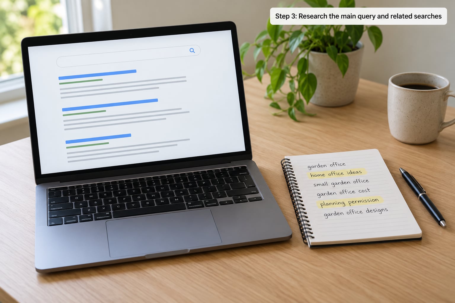 Step 3: Research the main query and related searches