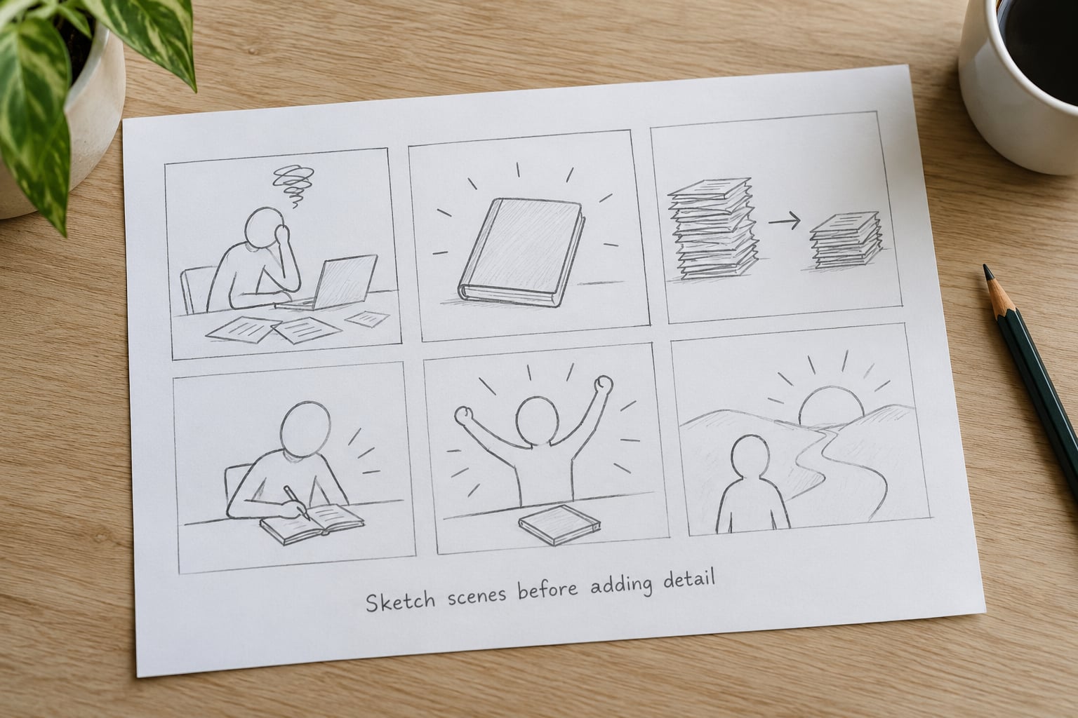 Sketch scenes before adding detail