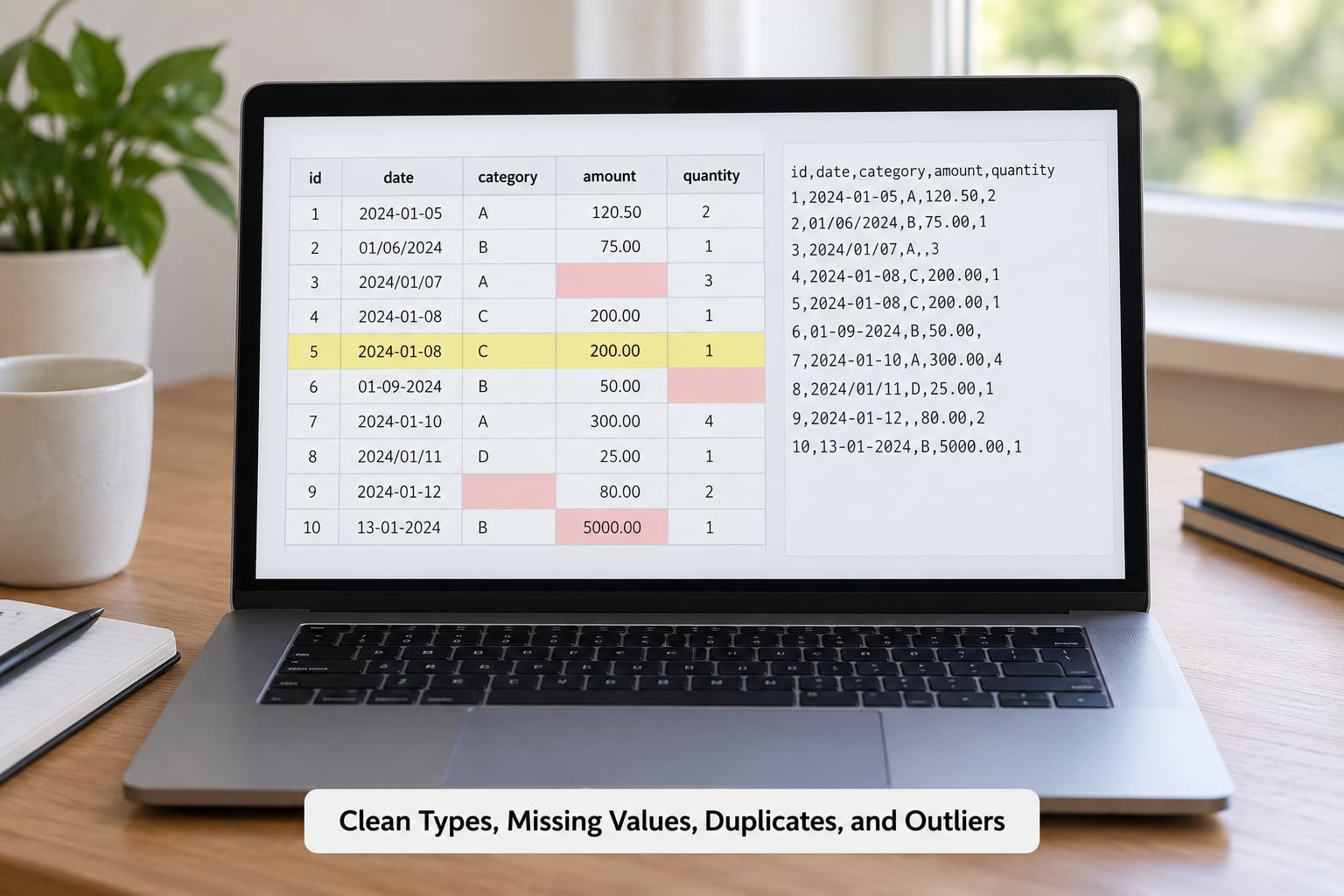 Clean Types, Missing Values, Duplicates, and Outliers